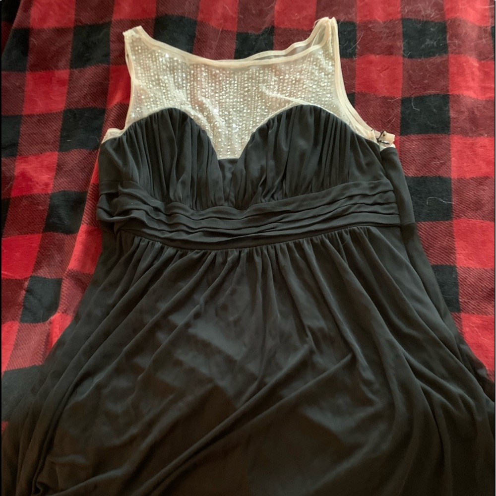 Plus size 20 illusions Beaded top black swing dres